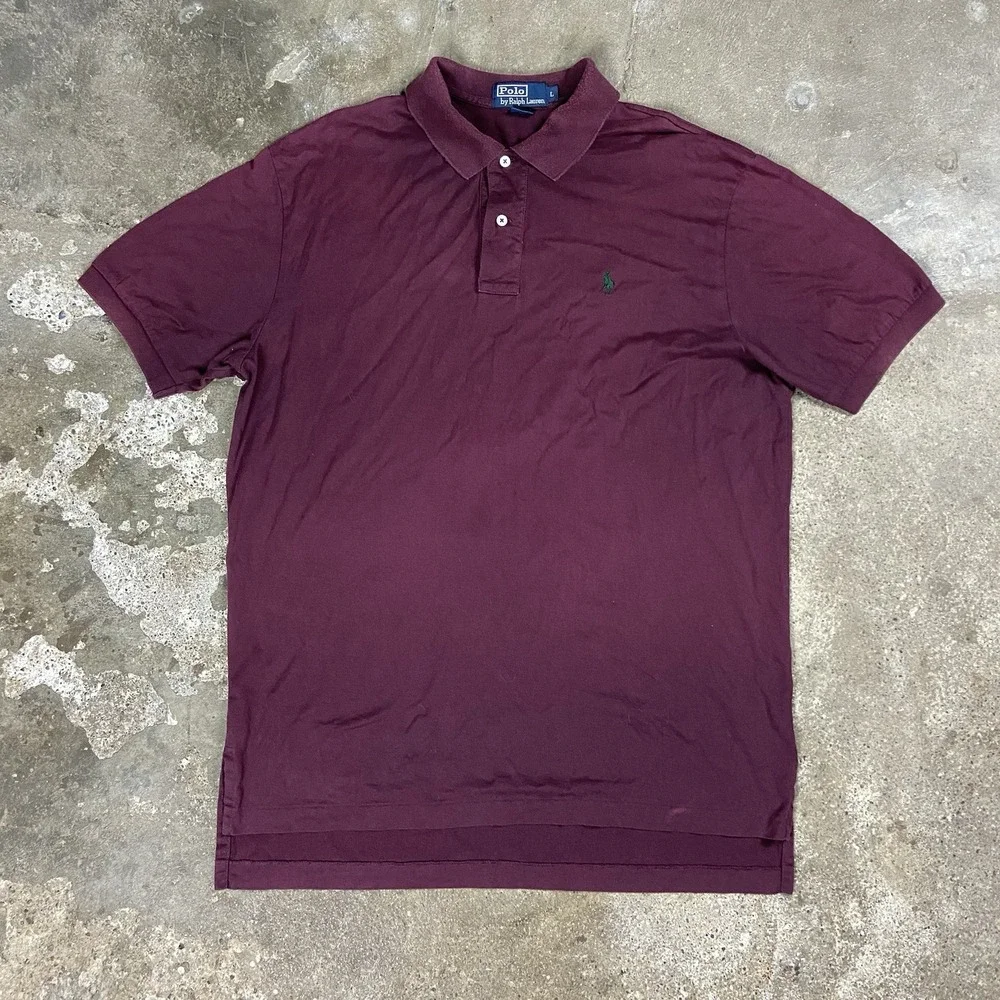 Polo Ralph Lauren Polo Shirt Size Large Maroon Embroidered Green Pony Logo